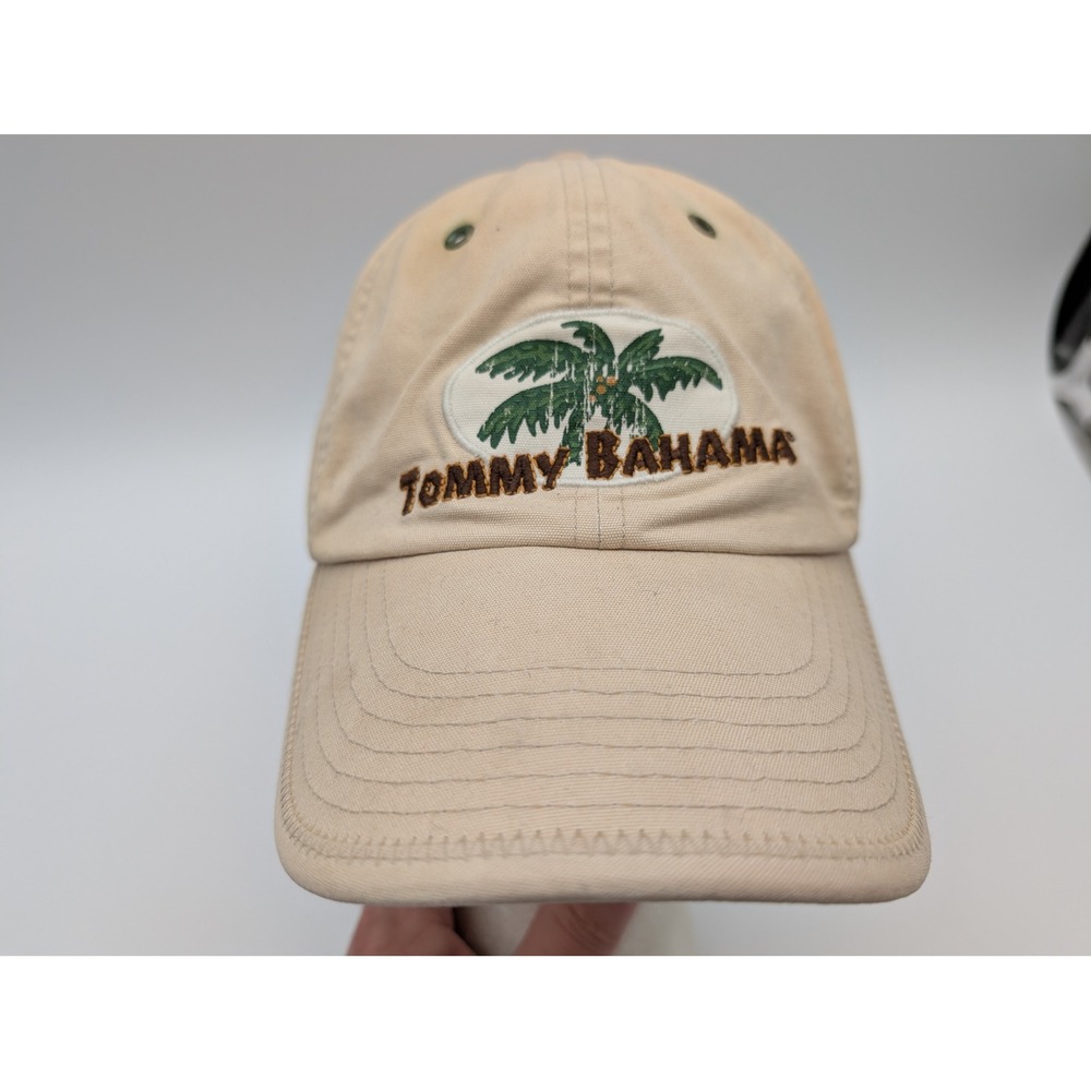 Tommy Bahama Relax Tan Cotton Canvas Baseball Hat Adjustable Palm Tree Logo